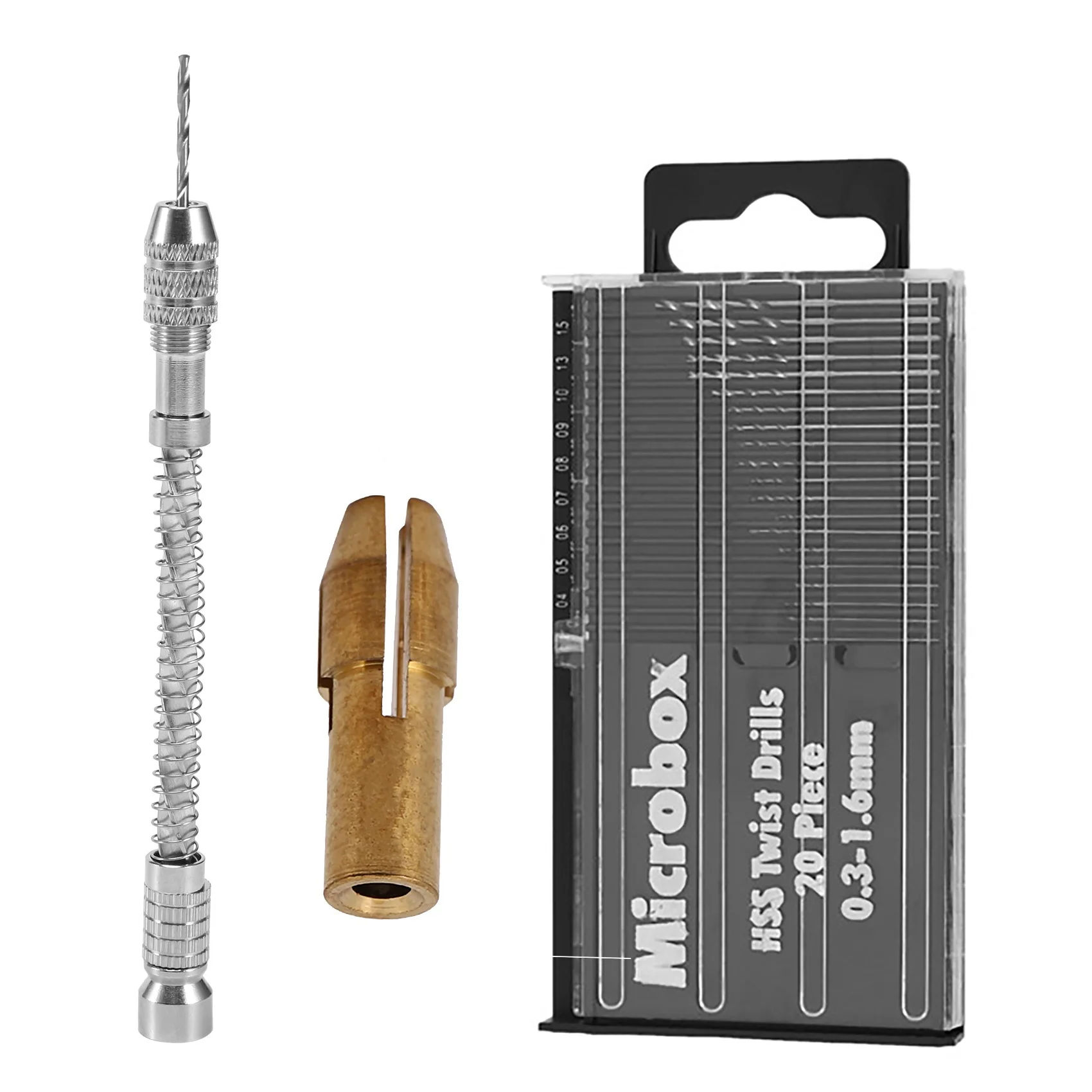 ABNH 21pcs Pin Vise Hand Spiral Drill Mini Micro-Drill Bits Set Index Semi-automatic