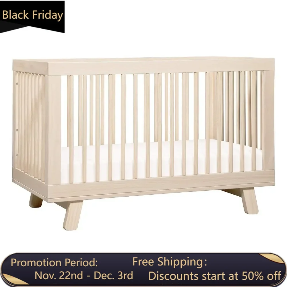 Hudson 3-in-1 Convertible Crib with Toddler Bed Conversion Kit，Sustainable design baby cribs in Washed Natural