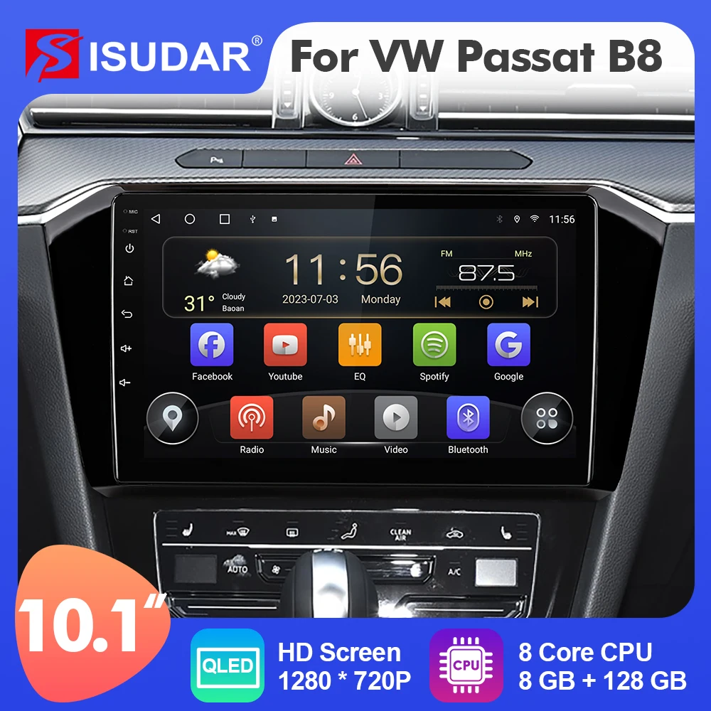 Isudar 10.1inch Android 12 Car Radio For VW/Volkswagen Passat B8 2015-2020 Carplay Auto Stereo No 2din