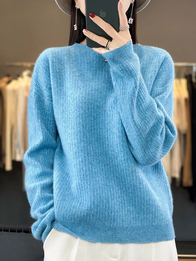 

Wool Sweater Womens O-Neck Long Sleeve Tops Casual Loose-fitting Oversized Knit Korean Style Pull Femme Autumn Winter Pullovers