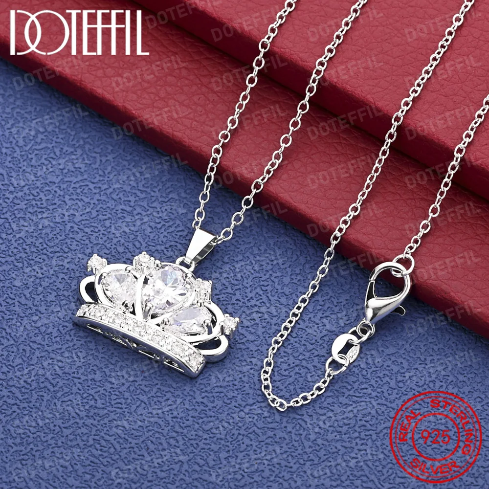 

925 Sterling Silver Zircon Crown Pendant Necklace Women's Fashion Wedding Engagement Party Jewelry