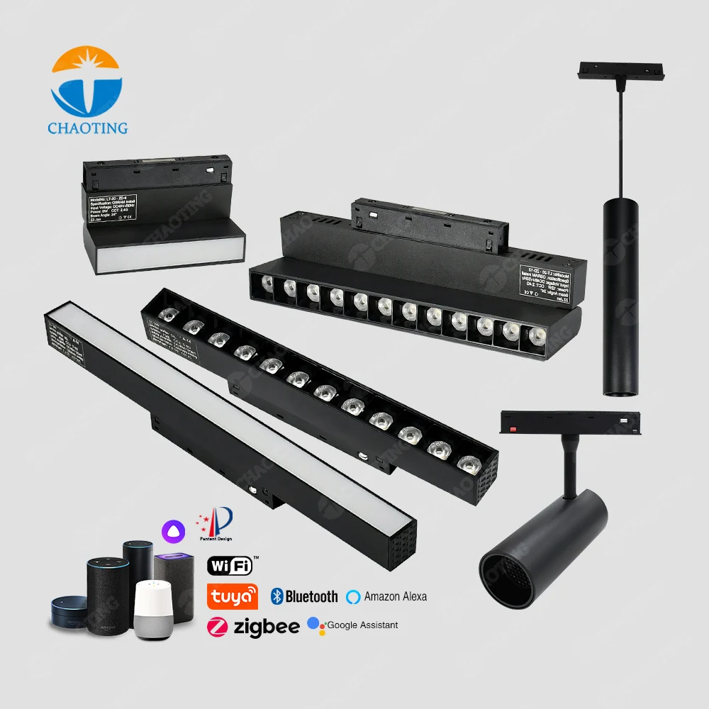New Trend Wholesale 48V Tuya Smart Wifi Blue tooth Remote Control Surface Recessed Mounted Hanging Magnetic Track Lamps Rail