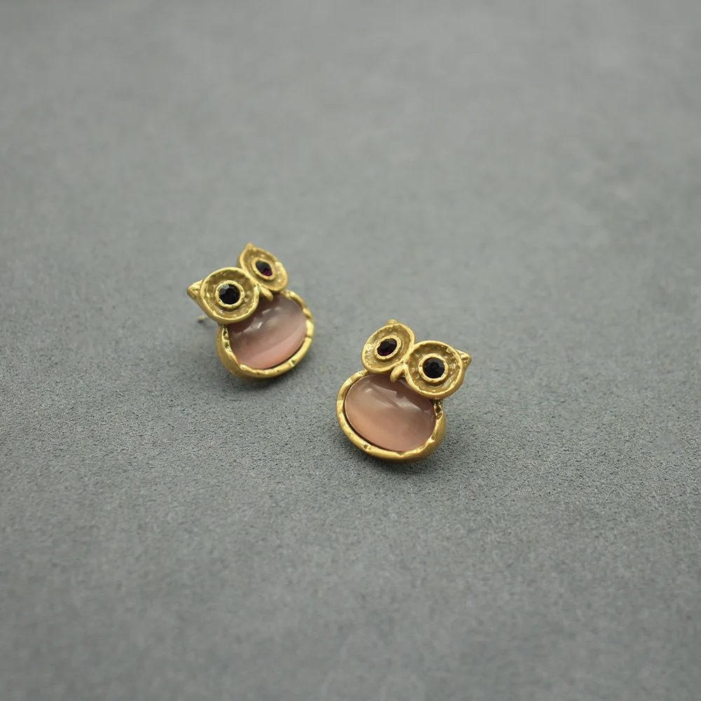 Wisdom Owl Stud Earrings Purple Cat Eye Earrings Vintage Distressed Animal Earrings Jewelry Accessories Birthday Gifts for Women