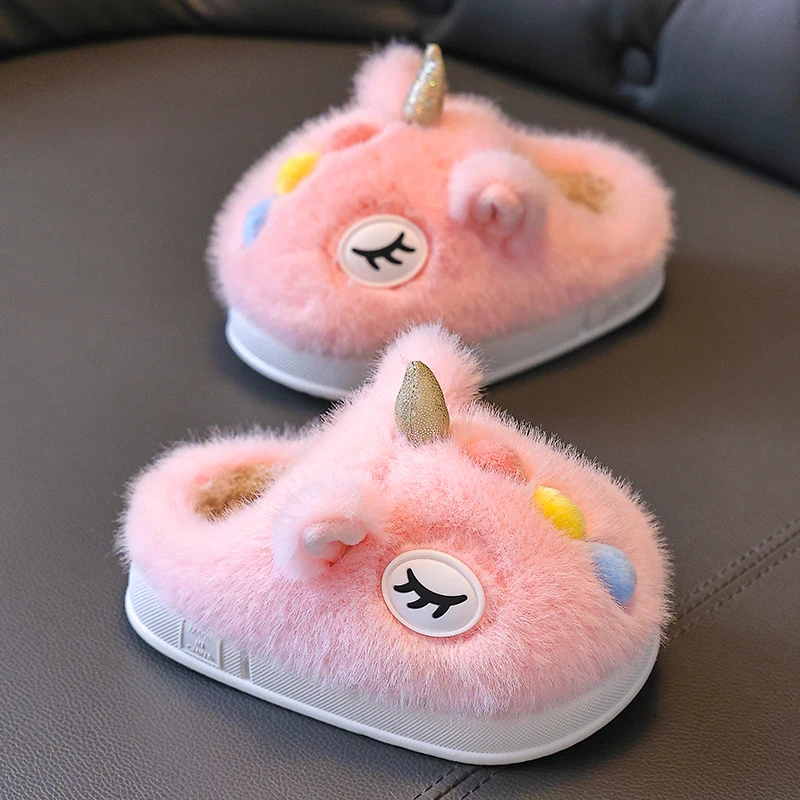 

Winter Kids Unicorn Slippers - Cute Plush Warm Indoor Shoes for Children Toddlers