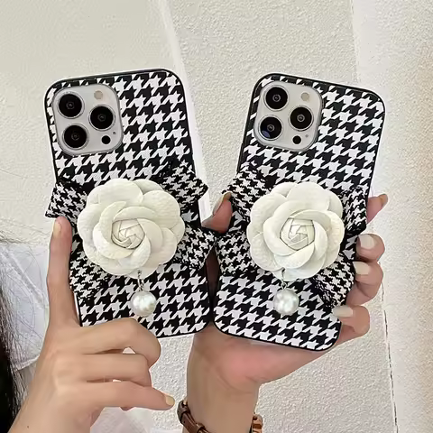 Luxury PU Leather Camellia Elegant Pearl Case For Samsung Galaxy S23 S22 Ultra S21 Plus S20 FE A32 A22 A52 A12 A72 A53 A13 A33