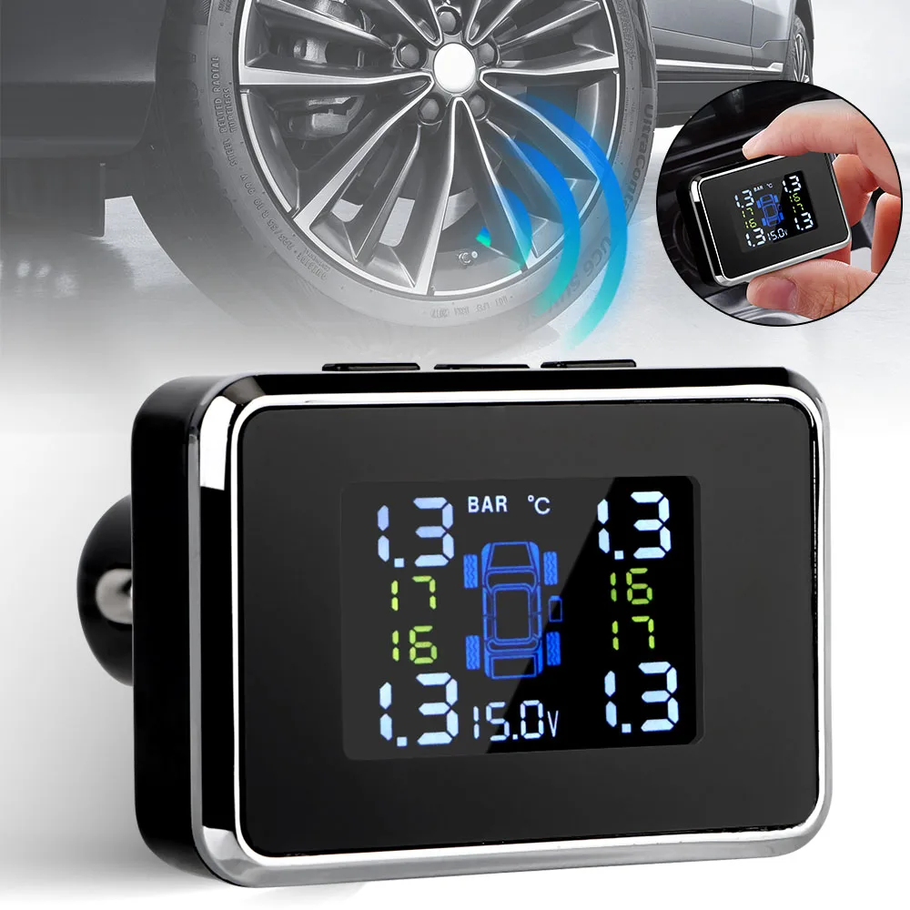 

Wireless Universal TPMS USB Digital tpms Tire Pressure Alarm System Cigarette Lighter Auto Security Alarm Sensors Car TPMS