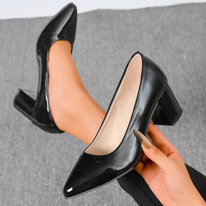

High-heeled Shoes Women 2026 Pointed Shallow Mouth Shoes Women's Thick-heeled Fashion Shoes Plus Size 42 Zapatos Para Mujer New