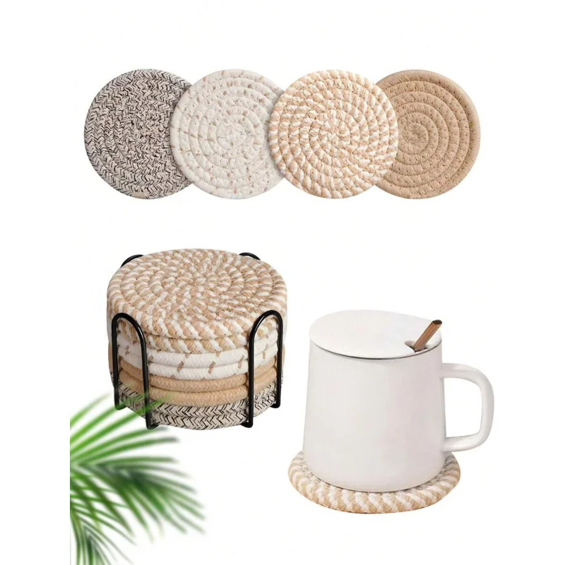 

8pcs Coasters with Holder, Heat-Resistant Woven Set for Home & Kitchen Decor, Holiday Gift