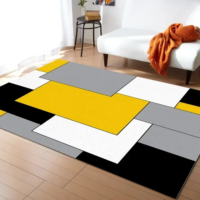 Yellow Mosaic Color Abstract Art Carpet for Living Room Bedroom Bedside Rugs Soft Carpets Home Decoration Anti-slip Mat Area Rug