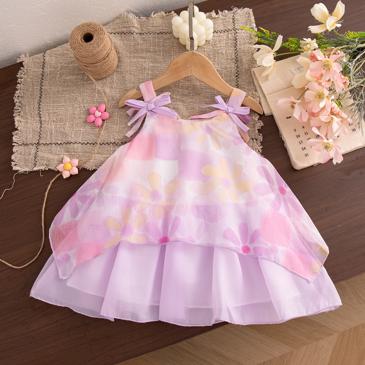 Cute Bow Suspenders Baby Girl Dress Summer New Solid Color Children'S Clothing (9 Months -4 Years Old)