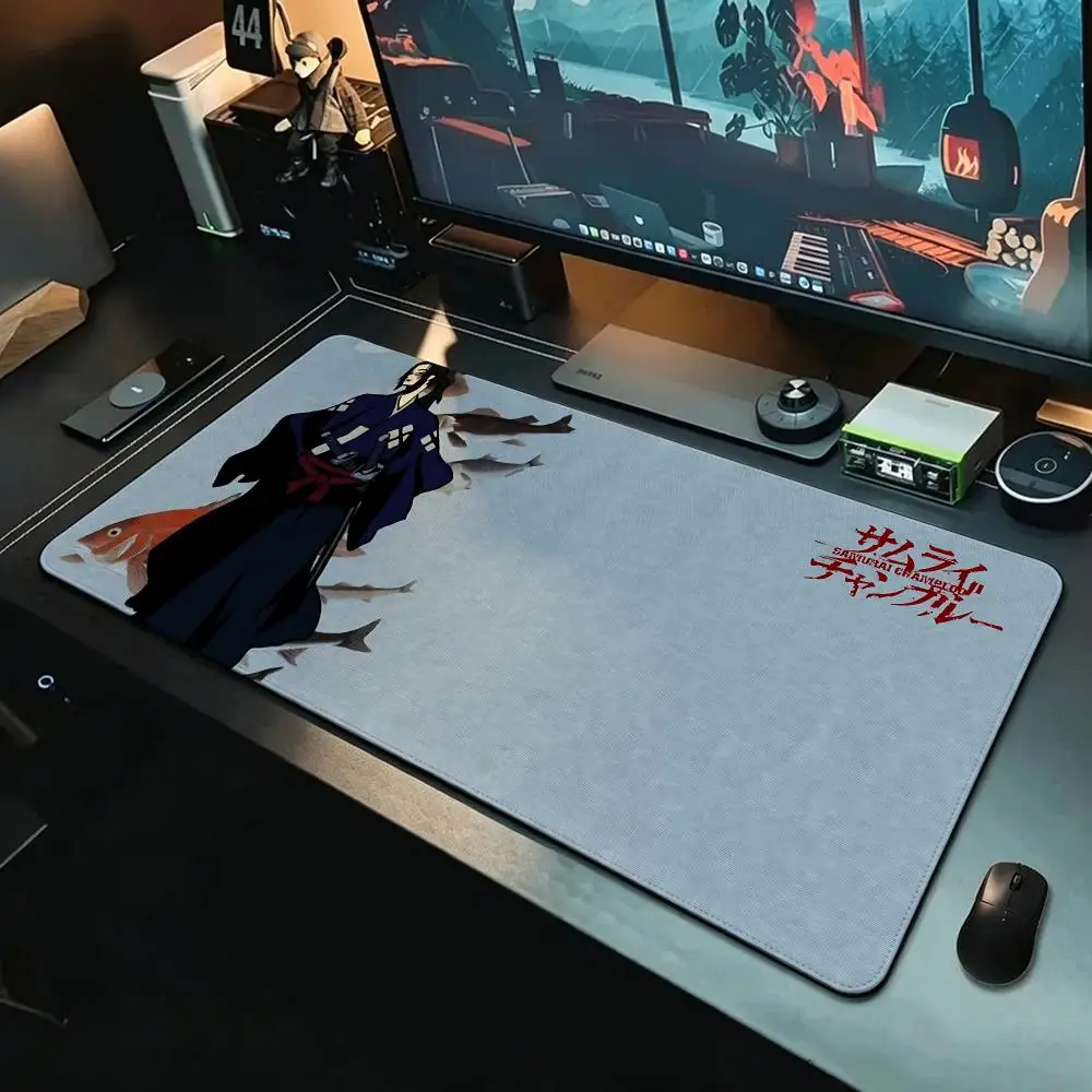 anime Samurai Champloo Mouse Pad MousePad Stitched Edge Waterproof Desk Mat Anti‑Slip Rubber Base for PC Laptop Gaming Office