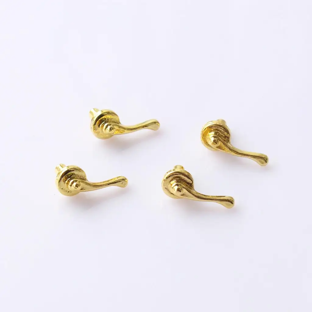 Latão porta alavanca alças para Doll House, Metal Knobs, acessórios para móveis, decoração em miniatura, escala 1:12th, 4 pcs