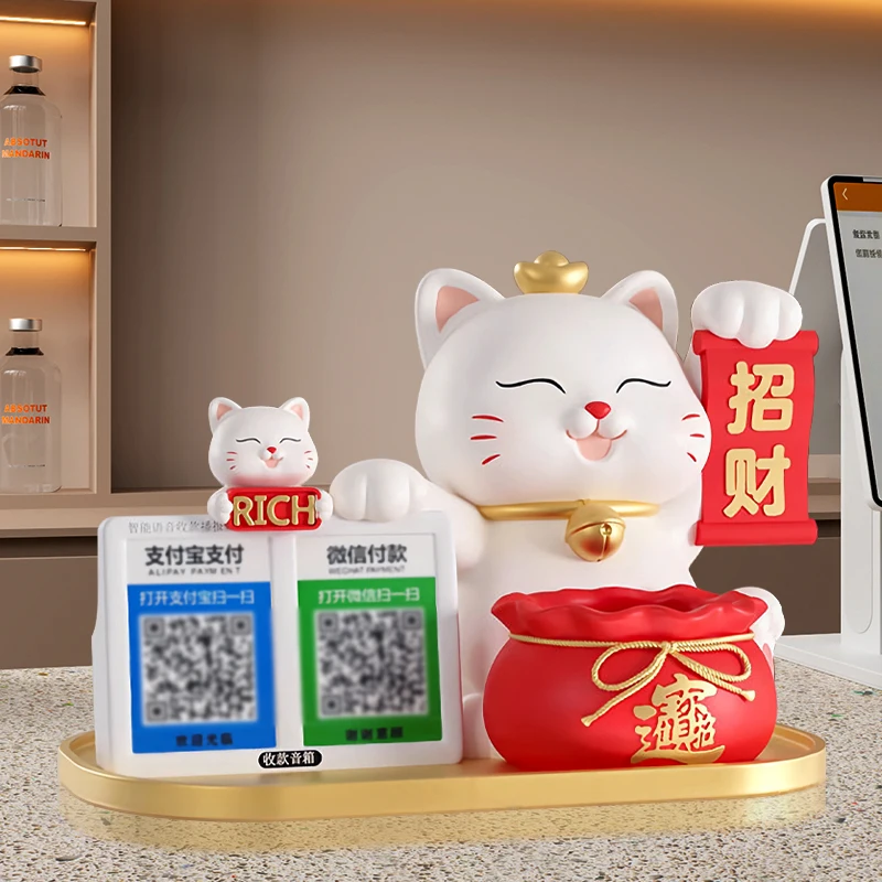 Home Decor Lucky Cat Statue Desktop Ornament Opening Gifts New Store Front Desk Cashier Voice Broadcast Sculptures Art Ornaments