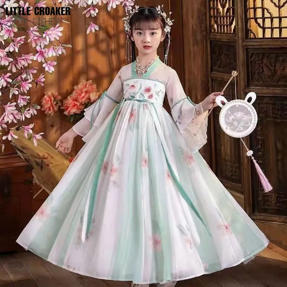 Traje de ano novo chinês para meninas, hanfu antigo para crianças, vestido de carnaval infantil, fantasia cosplay laranja