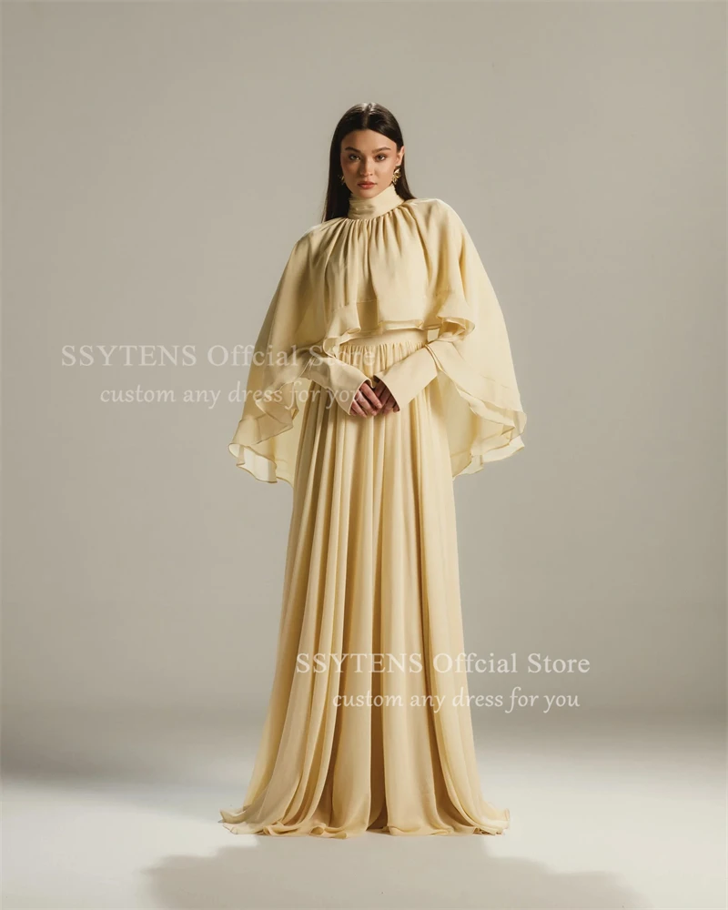 فساتين سهرة من SSYTENS Dubai فستان أنيق لحفلات الزفاف من الشيفون فساتين سهرة فاخرة بأكمام طويلة للنساء فستان سهرة