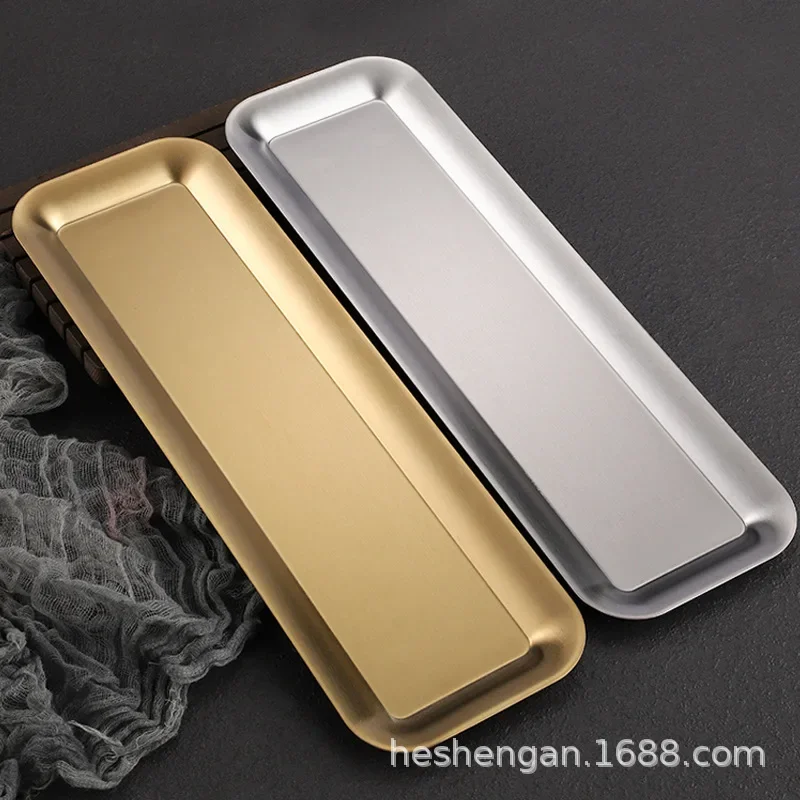 

Korean version of 304 stainless steel rectangular plate, 40cm Strip plate, thick golden sushi barbecue plate, flat