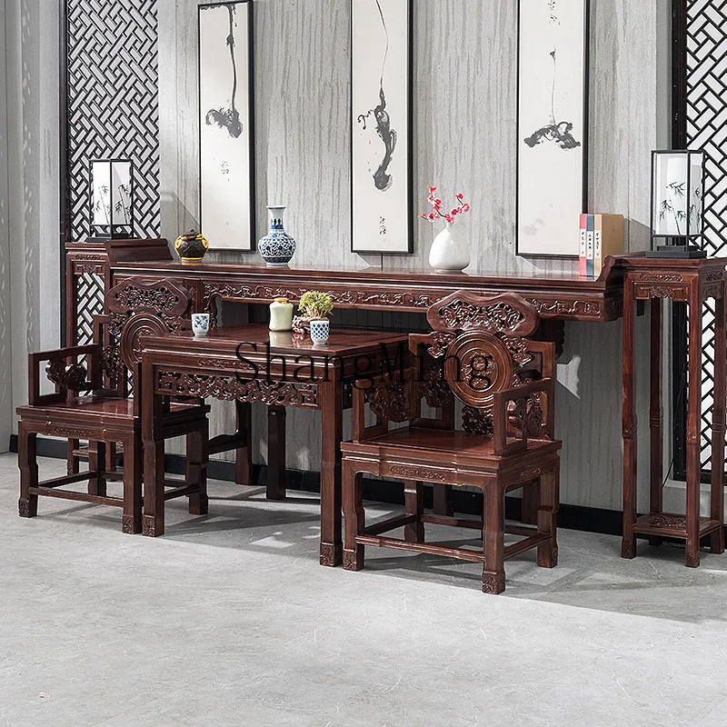 SM solid wood Ganoderma lucidum Zhongtang six-piece set of purple gold sandalwood table four-piece antique table
