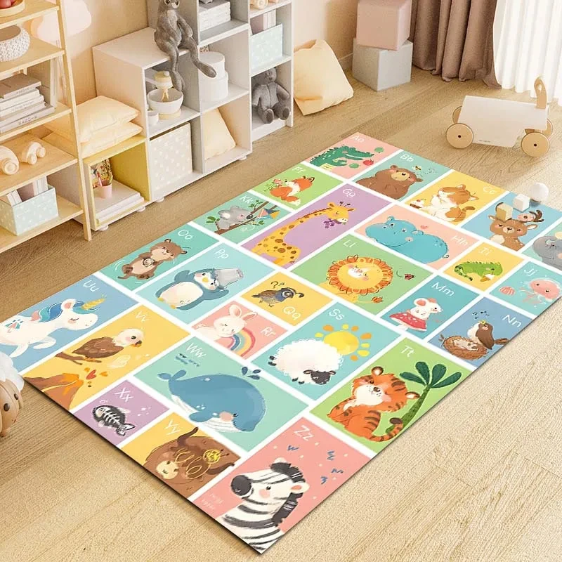 Cartoon Animal Alphabet Print Carpet Children Crawling Mats Kids Playroom Early Education Area Rug Bedroom Living Room Floor Mat