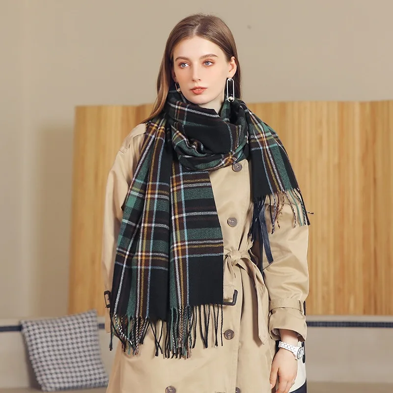 Women's Winter Fashion Plaid Fringe Long Scarf Wrap Warm Neck Warmer EU US Style