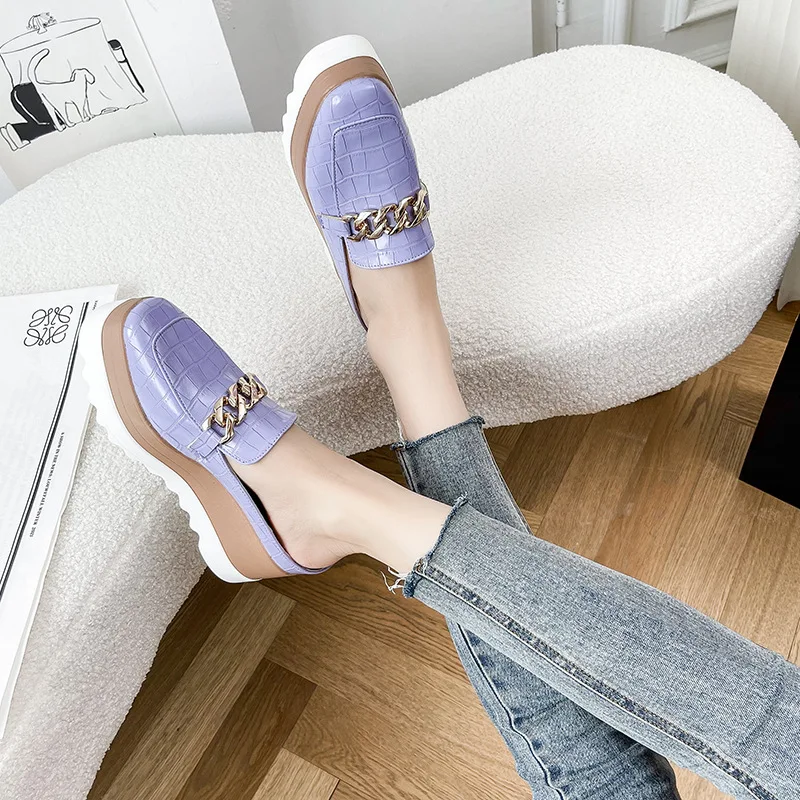 Slippers Women Flip Flops Comfortable Rubber Platform Shoes Women Casual Round Toe Flat Loafers Flats Autumn Women Shoes PU 2023