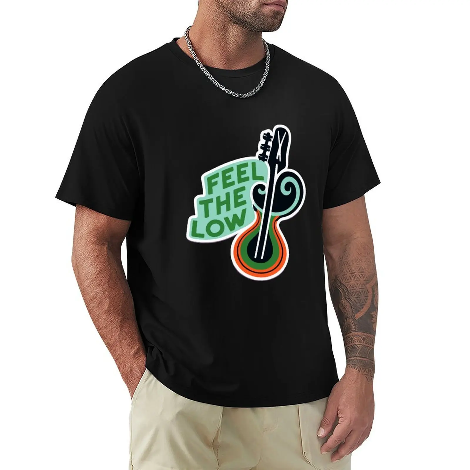 Abstract Bass Clef and Guitar 'Feel the Low' Artwork T-Shirt man t shirt summer T-Shirt
