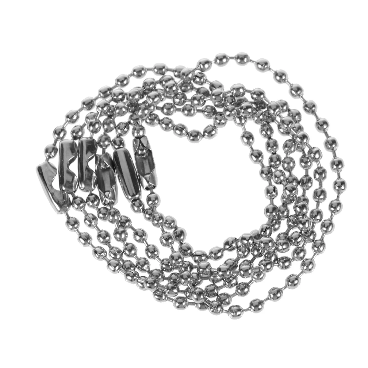 20個 10cm x 2.4mm メタルボールチェーン タグ用 ニッケルメッキ マット仕上げコネクタ付き ミリタリードッグタグキーホルダー シルバー