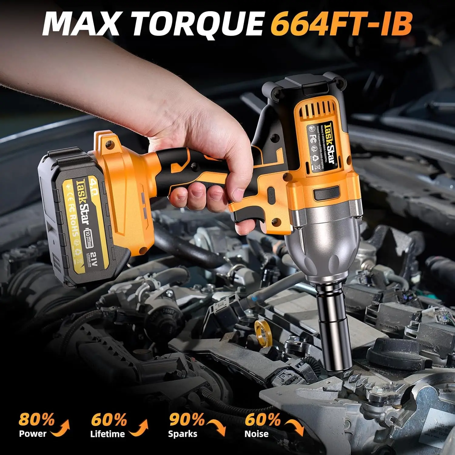 Taskstar Cordless Impact Wrench 1/2 Inch 1200Nm Brushless High Torque Impact Gun Electric Impact Driver for Car Truck RV Mower