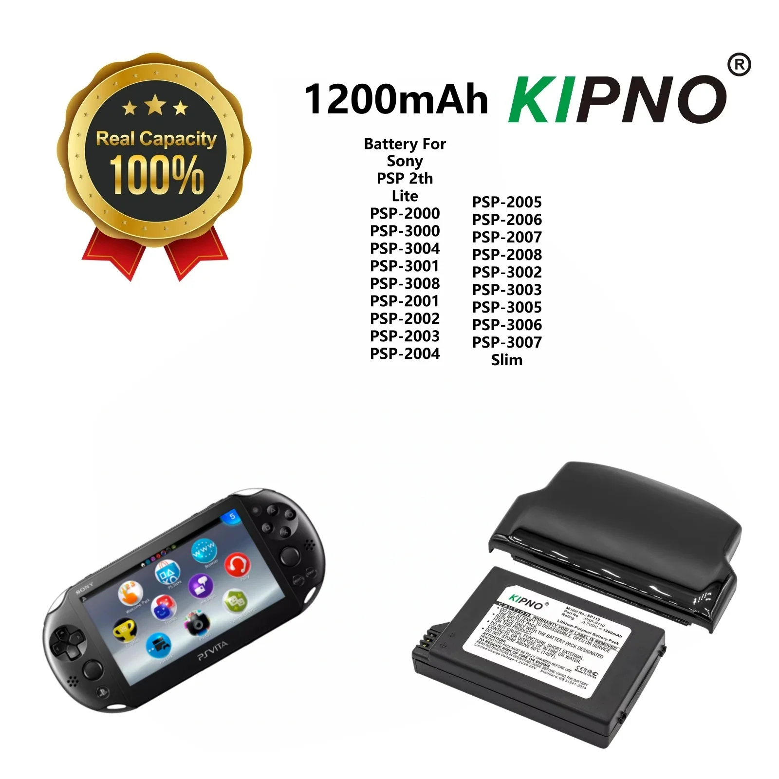 1200mAh 1400mAh 3.6V High Capacity Lithium Ion Battery Pack for Sony PSP 2000/3000 PSP-S110+Cover - Replacement Battery