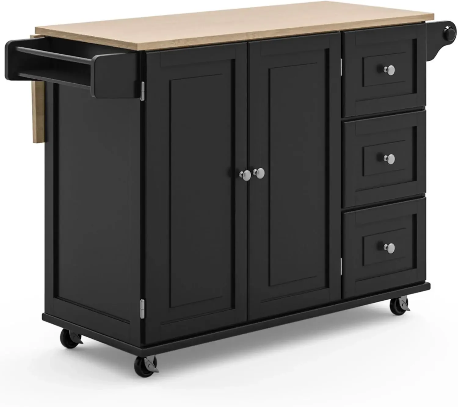 Homestyles Dolly Madison Kitchen Cart with Wood Top and Drop Leaf Breakfast Bar, Rolling Mobile Kitchen Island with Storage