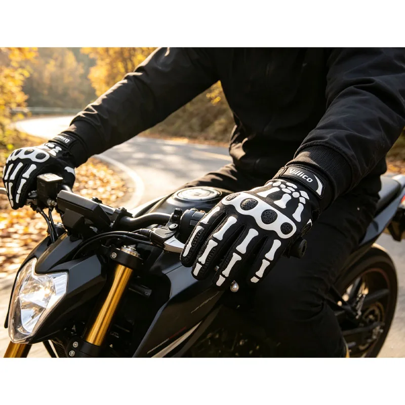 Unisex Full Finger Motorcycle Bike Gloves Shock Absorb Anti-slip Silicone Palm Touch Screen Wear Resistant Riding Glove