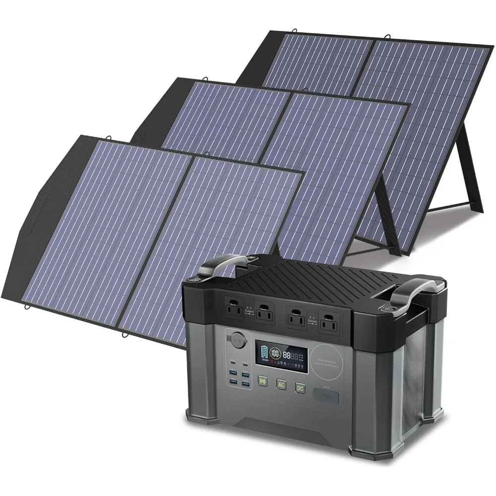 

S2000 Pro Solar Generator with Panels Included 2400W MPPT Portable Power Station with 3 PCS Foldable Solar Panel 100W,