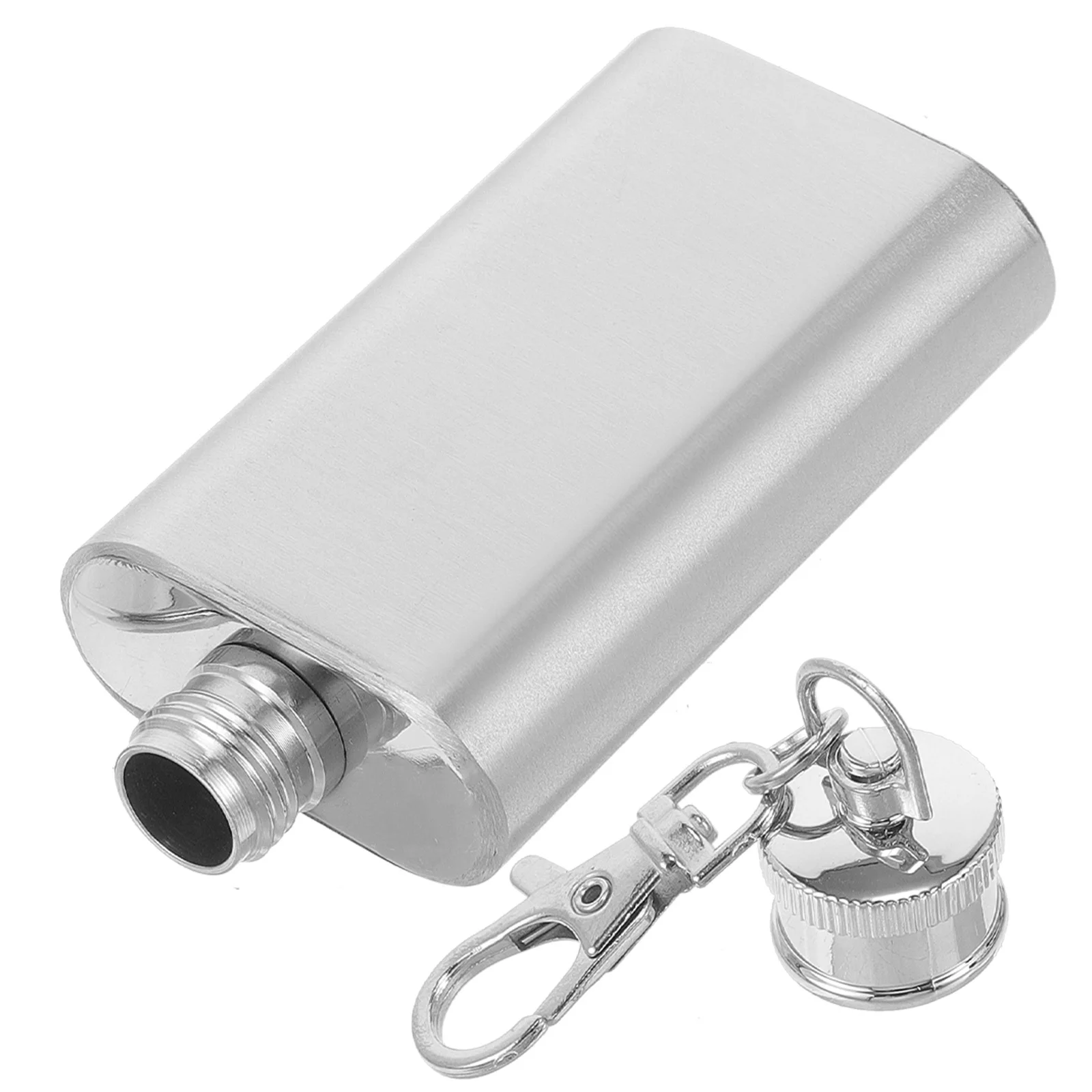 

2 Ounces Stainless Steel Pocket Flask Flat Lid Leakproof Lightweight Hip Flask Attached Keychain for Hiking Traveling Whiskey