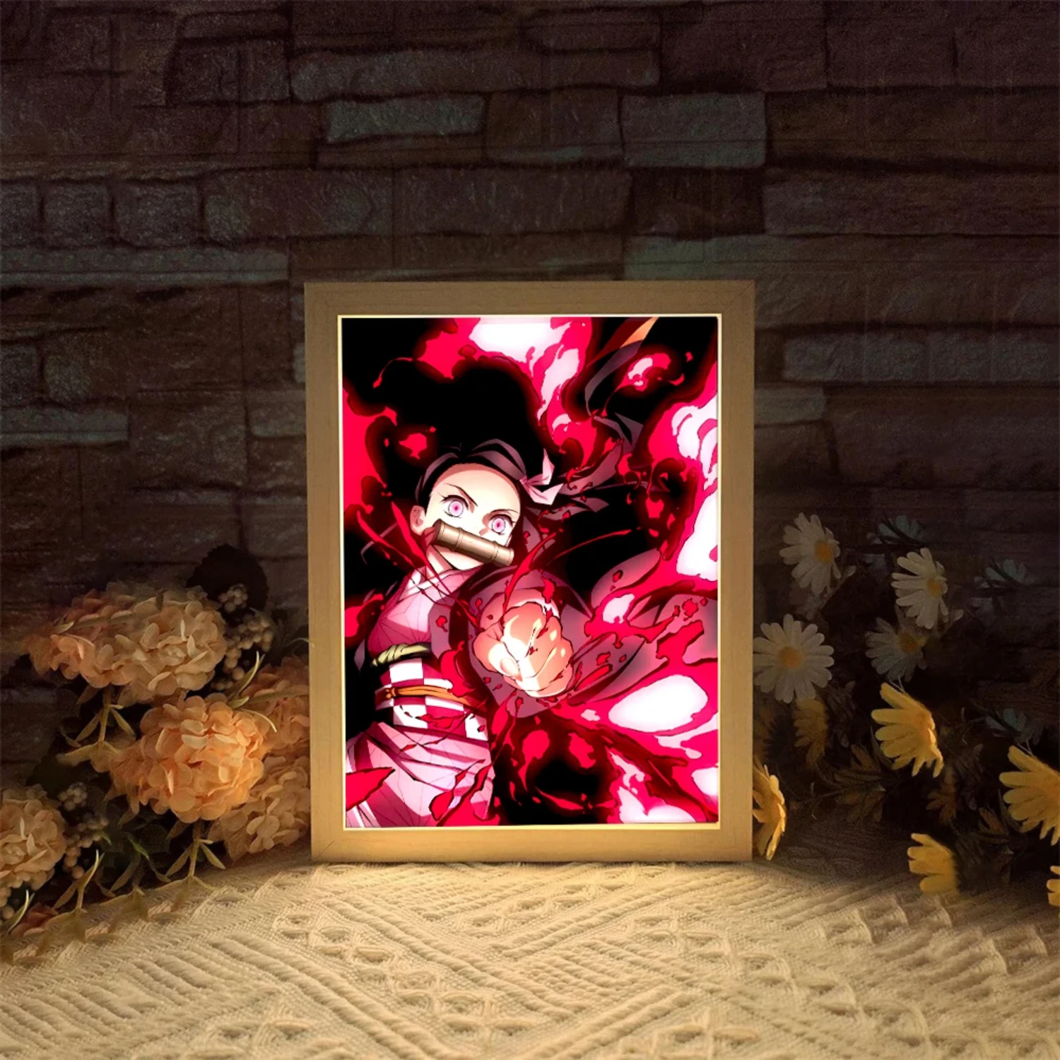 Stunning Anime Light Painting Picture Frame - Perfect Gifts for Room Decor - Kimetsu Yaiba Collection with Nezuko, Kamado, Akaza