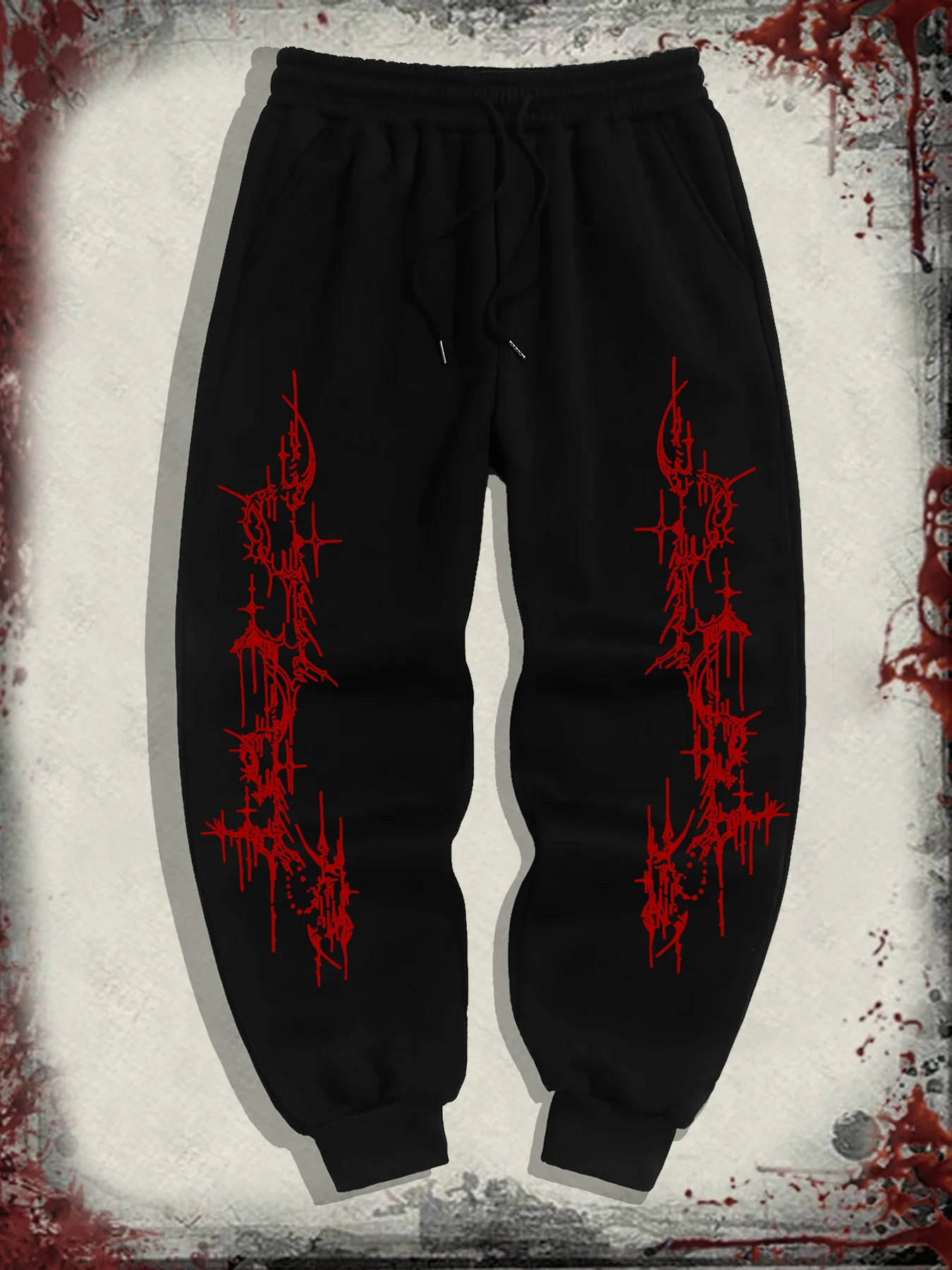 Death metal dripping thorn totem symmetric dual-leg print sweatpants men hip hop sports street jogger trousers