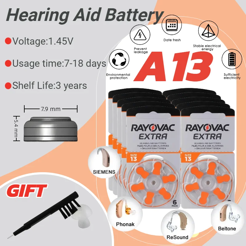 

A13/13A/PR48 Zinc Air Batteries 1.45V Extra Power for BTE CIC RIC Hearing Aids Sound Amplifier Earphones Mercury-Free