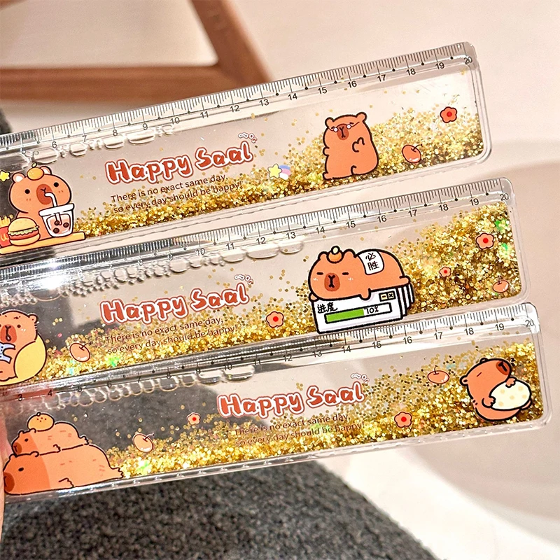 Cartoon Lovely Capybara Flowing Sand Ruler Cute Fashion Straightedge Portable Measuring Tools School Office Supplies Gifts