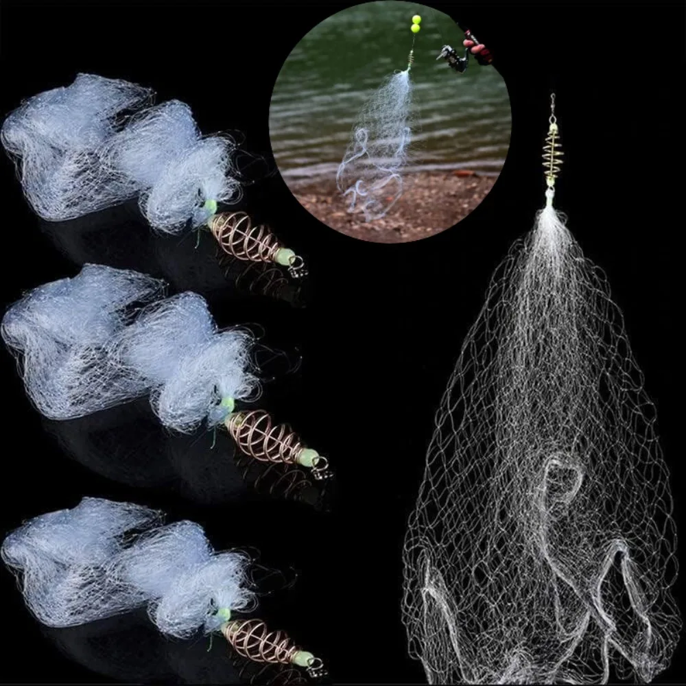 Trampa de red de pesca, malla luminosa con cuentas, diseño de aparejos de red para peces de mar, alimentador de enmalle fundido, trampa de pesca, accesorio de pesca, 3 uds.