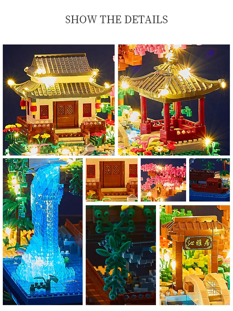 3320PCS Blocks Tree House Diamond Building Garden Architecture Waterfall Light DIY Bricks Cherry Blossom Toy For Kids Adult Gift