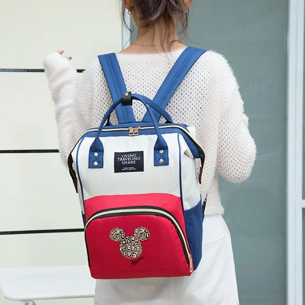 

Сумка для подгузников Disney с Микки Маусом, рюкзак для женщин, большая вместительная изолированная сумка для малышей, многофункциональная дорожная сумка для беременных