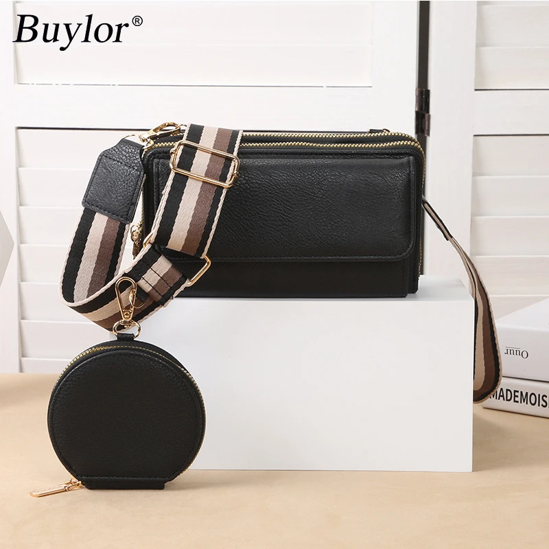 

Buylor Minimally Wide Woven Belt Shoulder Fold Shoulder Bag With Mini Coin Purse Women RPET Leather Mobile Phone Bag Handbag ﻿