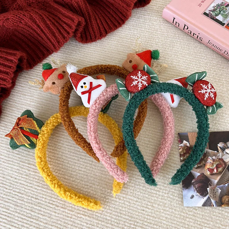 Reindeer Antler Headband with Pom Poms for Women Cute Forest Christmas Eve Hair Hoop Non Slip Lightweight Soft Adorable Daily