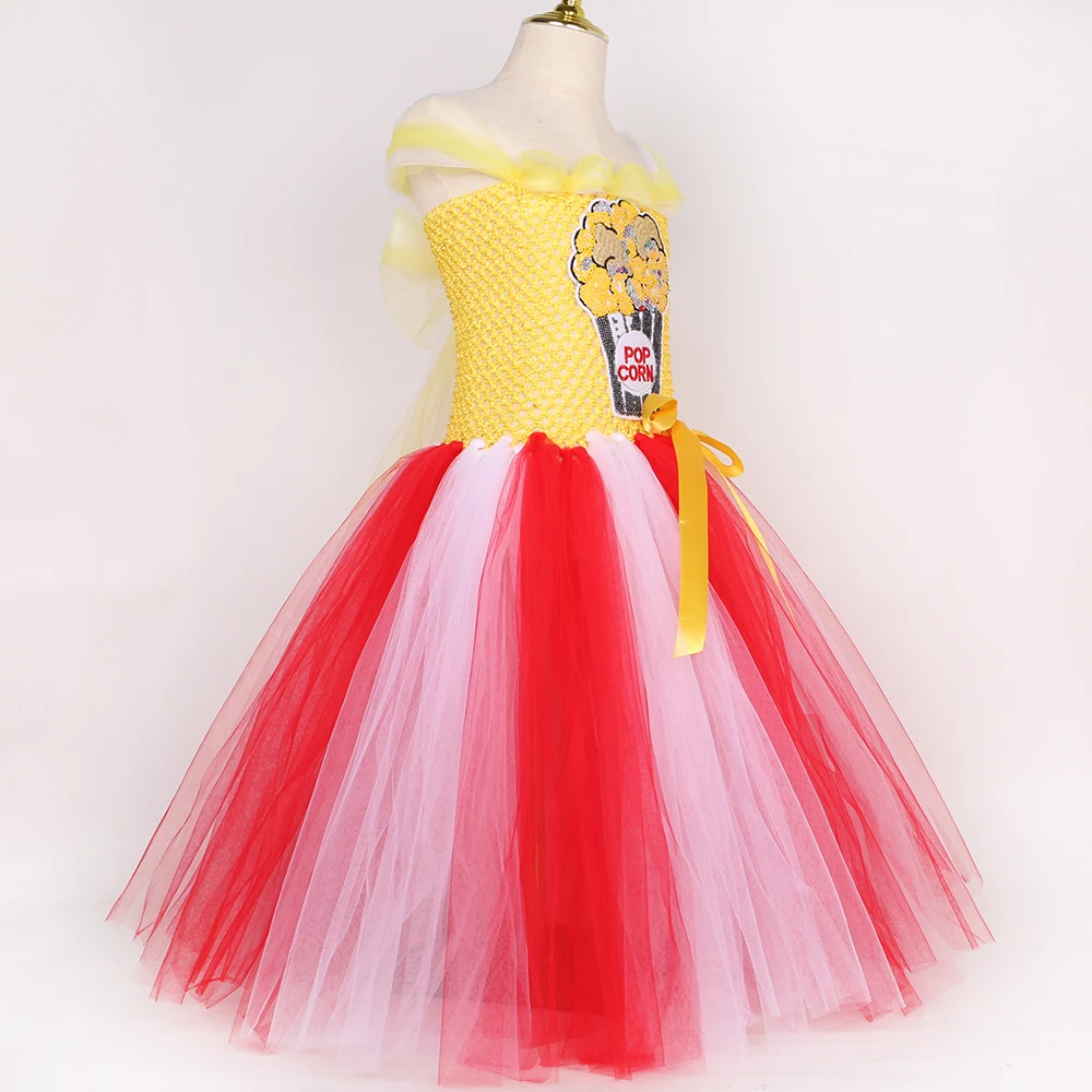 Circus Popcorn Costume Girls Christmas Carnival Party Tutu Dress Set Food Pop Corn Cosplay Kids Halloween Fancy Dress Up Clothes