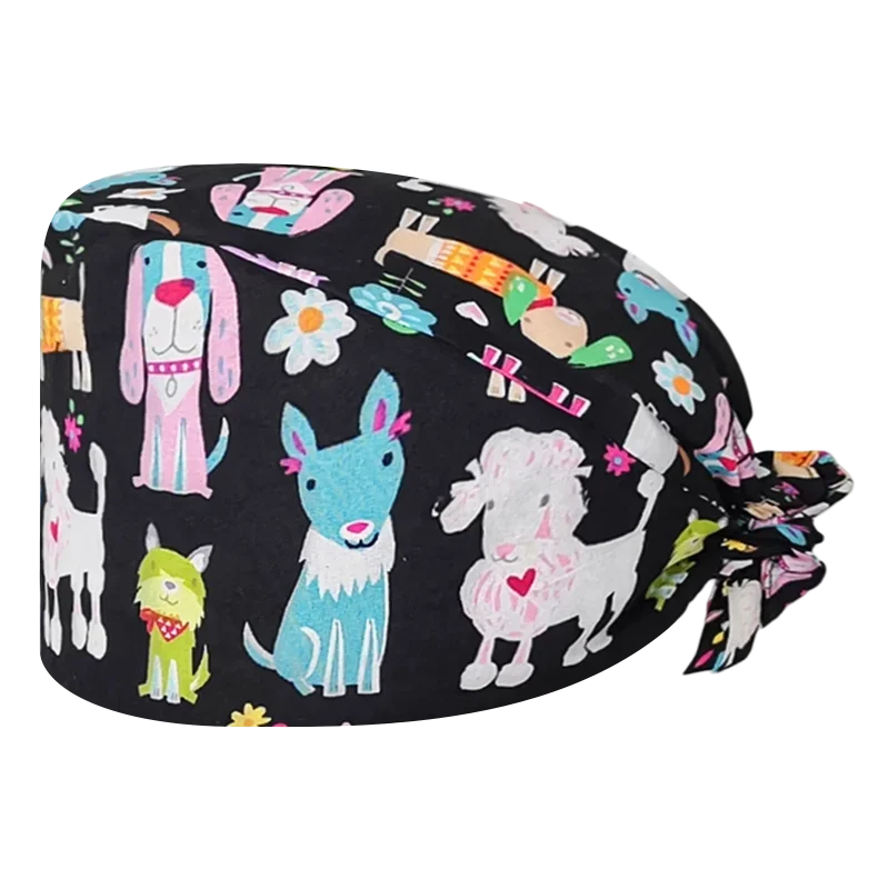 Printed care scrub cap for women Men's Doctor Nurse Medical Cap Cotton Comfort Hygiene Sports bike Chef skull nurse accessories