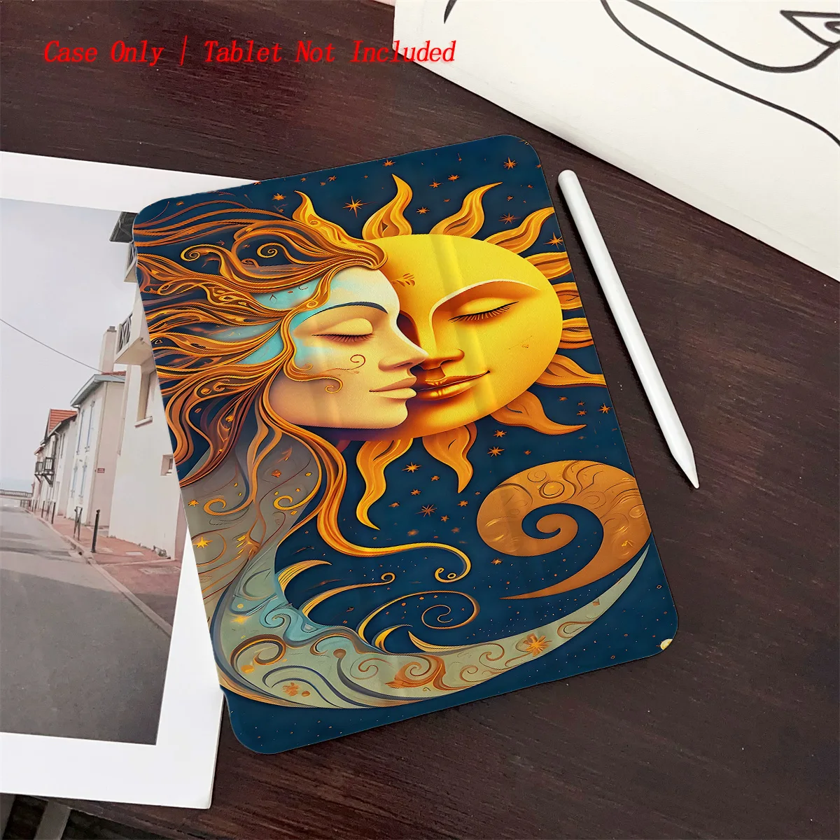 

Simple Fresh 360° Rotating iPad Book Cover with Pen Slot & Sun Pattern, Fits Multiple Apple Models