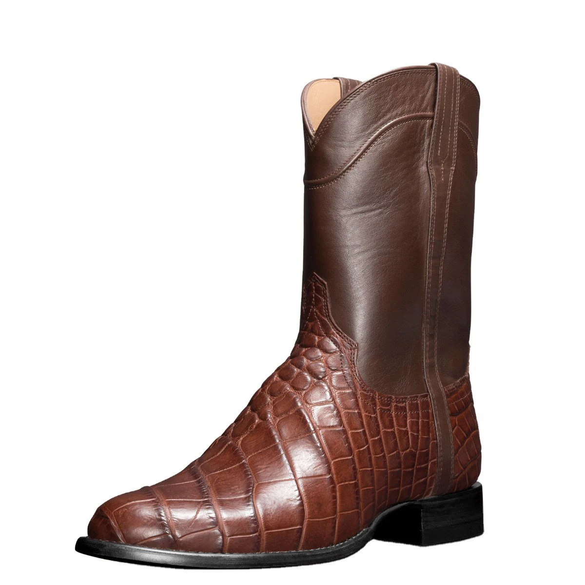 Men West Cowboy Boots High Tube Retro Men's Boots Crocodile Pattern Men Footwear Large size EUR 38-48