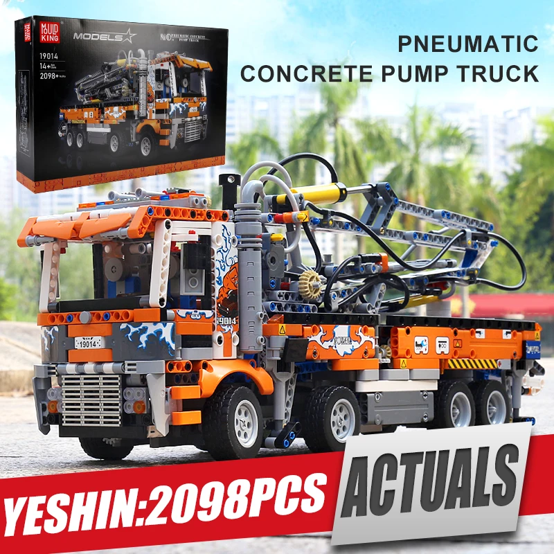 MOULD KING 19014 Heavy-Duty Tow Truck Model Building Blocks Pneumatic Concrete Pump Truck Engineering Toy for Kids Birthday Gifs