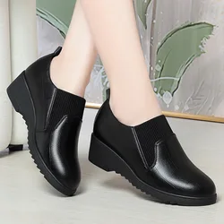 Brand Genuine Leather Women Shoes Round Toe Casual Comfortable Women's Wedge Shoes Spring Autumn Fashion Mother Shoes