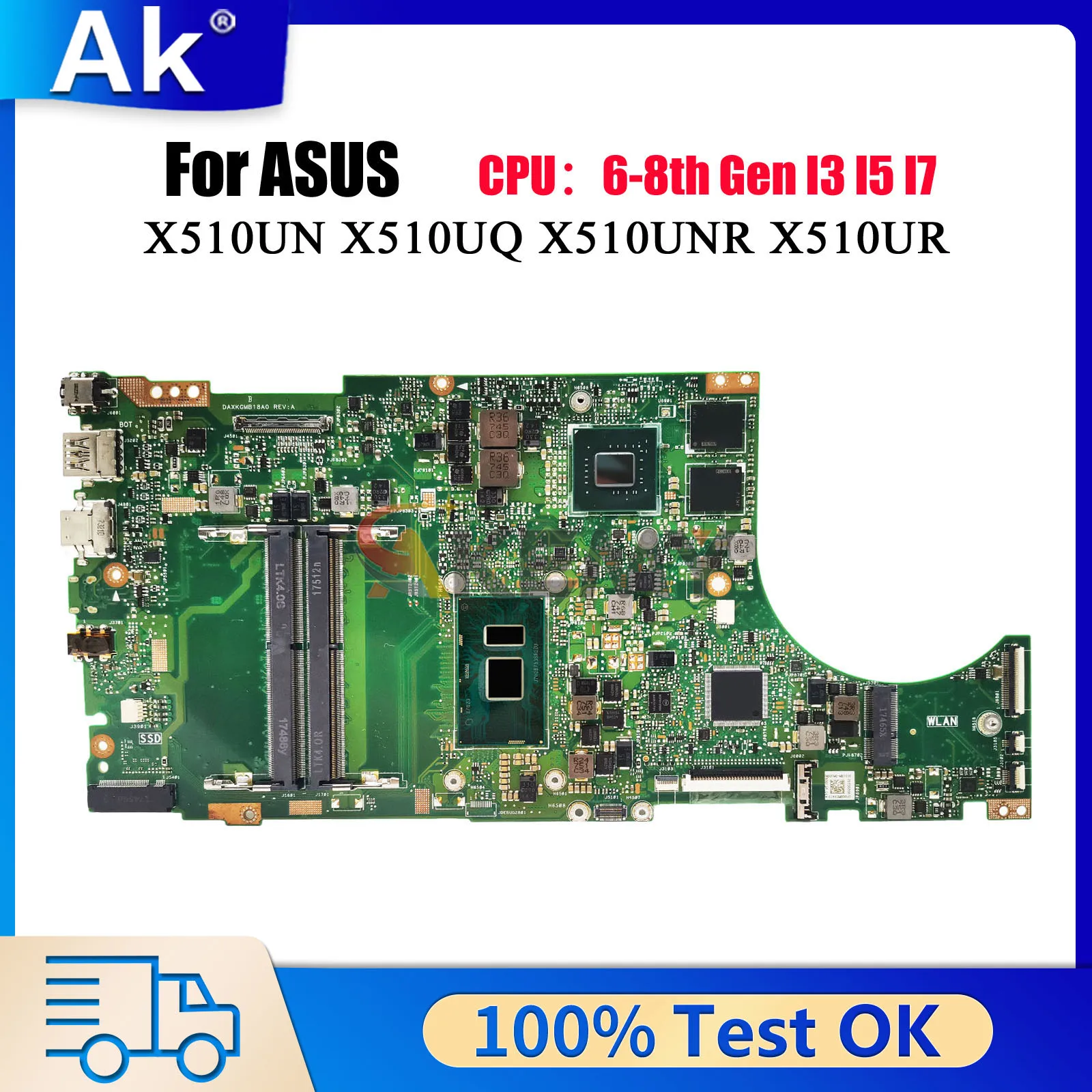 X510UQ Mainboard Vivobook 15 X510 X510UN X510UA X510UNR X510UF F510U VM510UA X510UR S510UN S5100U Laptop Motherboard I3 I5 I7