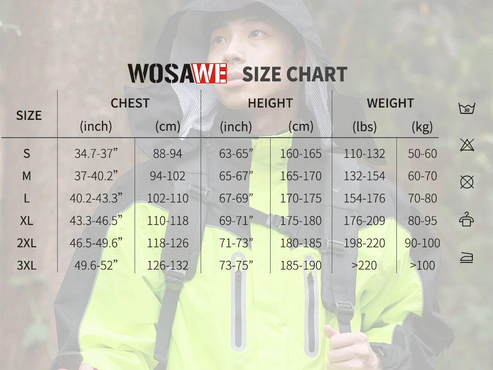 WOSAWE Cycling Waterproof Jacket Men Breathable Reflective Hooded Raincoat Waterproof Outdoor Sport Windbreaker Fishing Raincoat