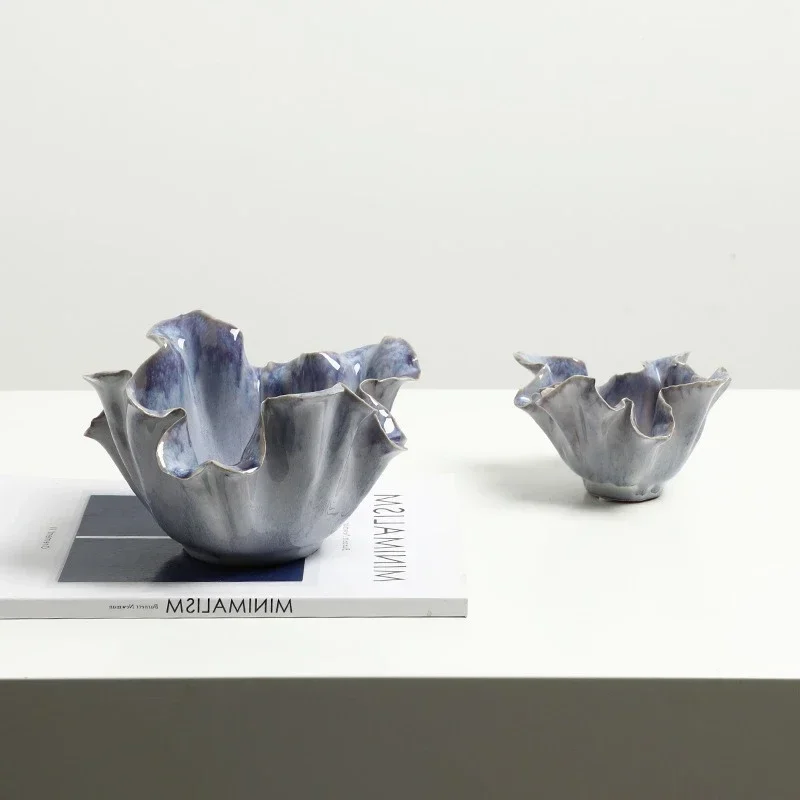 2026 Unique Lily Flower Ceramic Fruit Bowl Pot Handmade Petal Flower Pot Desktop Storage Container Flower Vase Home Decora
